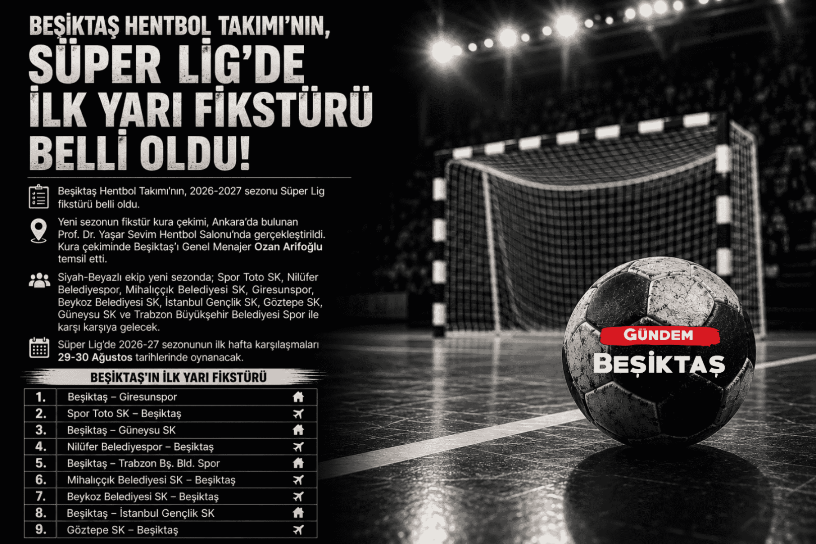 Beşiktaş Hentbol Takımı'nın, Süper Lig'de ilk yarı fikstürü belli oldu!